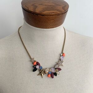 J Crew-Gold Star Charm Necklace with Multicolor Beads